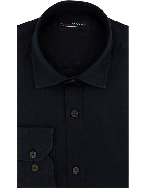 Black Yarn Dyed Linen Shirt